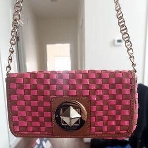 Kate Spade Pink and Brown Weaved Leather  Crossbody Bag